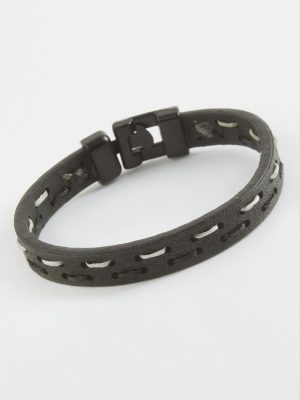 Taraftar Kaliteli Suni Deri Bileklik-Siyah