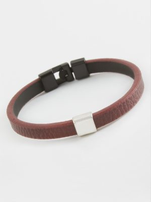 Kare Kaliteli Suni Deri Bileklik-Bordo