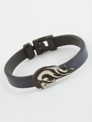 At Kaliteli Suni Deri Bileklik-Lacivert