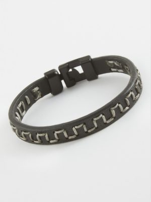 Labirent Kaliteli Suni Deri Bileklik-Siyah