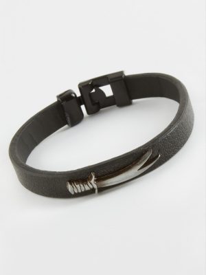 Hançer Kaliteli Suni Deri Bileklik-Siyah