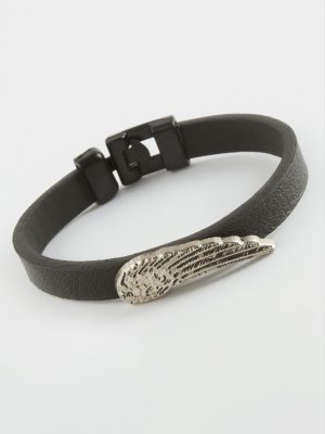 Kanat Kaliteli Suni Deri Bileklik-Siyah