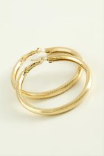 Çizgili Boru Halka Küpe 5,5 cm-Sarı