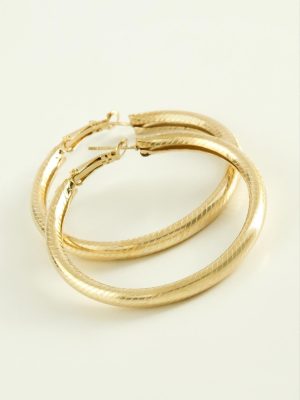 Çizgili Boru Halka Küpe 5,5 cm-Sarı