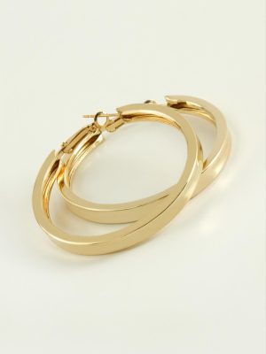 Kare Düz Halka Küpe 4,5 cm-Sarı