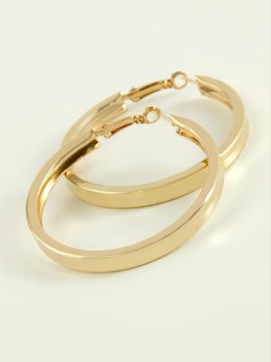 Kare Düz Halka Küpe 6 cm-Sarı