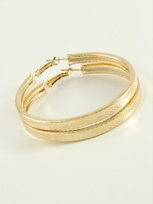 Kare Baklava Desenli Halka Küpe 5,5 cm-Sarı