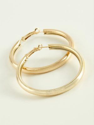 Noktalı Boru Halka Küpe 3,5 cm-Sarı