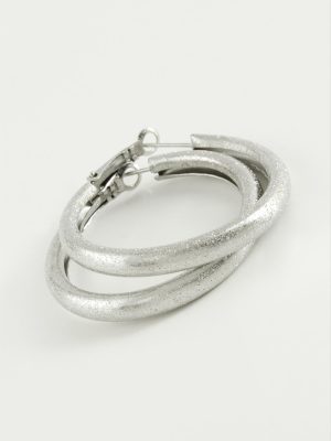 Simli Boru Halka Küpe 5,5 cm-Gümüş Rengi