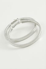 Noktalı Kare Halka Küpe 4 cm-Gümüş Rengi