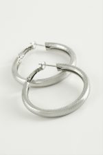 Çizgili Boru Halka Küpe 3,5 cm-Gümüş Rengi