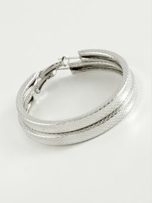 Ezme Kare Halka Küpe 5,5 cm-Gümüş Rengi