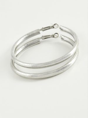 Simli Boru Halka Küpe 4,5 cm-Gümüş Rengi