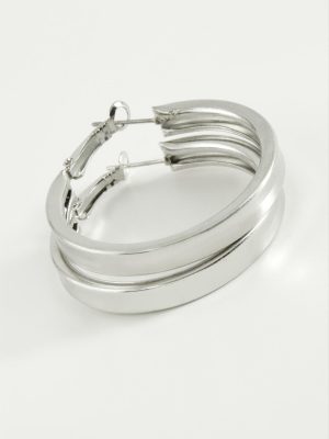 Ezme Halka Küpe 6 cm-Gümüş Rengi