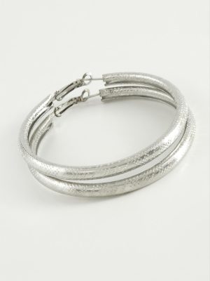 Noktalı Boru Halka Küpe 5 cm-Gümüş Rengi