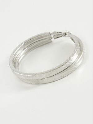 Ezme Noktalı Halka Küpe 5 cm-Gümüş Rengi