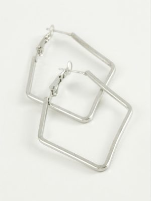 Dörtgen Halka Küpe 5 cm-Gümüş Rengi