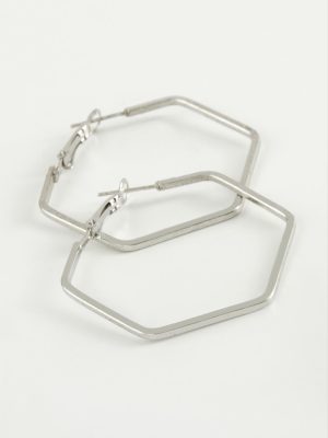 Beşgen Halka Küpe 4 cm-Gümüş Rengi