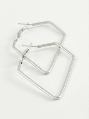 Dikdörtgen Halka Küpe 7 cm-Gümüş Rengi