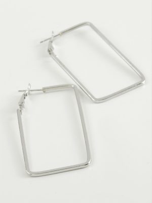 Dikdörtgen Halka Küpe 5 cm-Gümüş Rengi