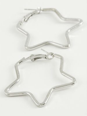 Yıldız Halka Küpe 6 cm-Gümüş Rengi