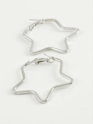 Yıldız Halka Küpe 4 cm-Gümüş Rengi