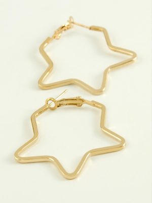 Yıldız Halka Küpe 4 cm-Sarı