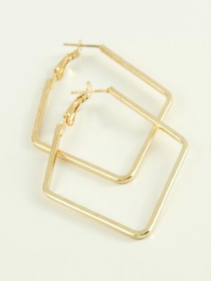 Dörtgen Halka Küpe 7 cm-Sarı