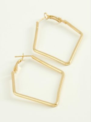 Dörtgen Halka Küpe 6 cm-Sarı