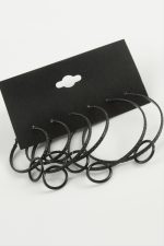 Çizgili Metal Halka Küpe 6 Adet-Siyah