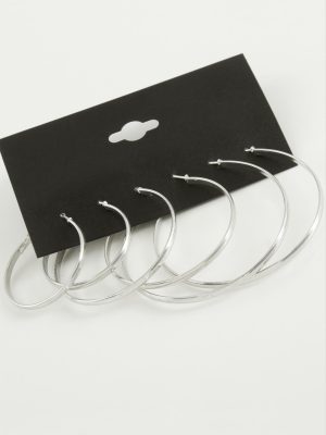 Düz Metal Halka Küpe 6 Adet-Gümüş Rengi