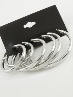 Noktalı Metal Halka Küpe 6 Adet-Gümüş Rengi