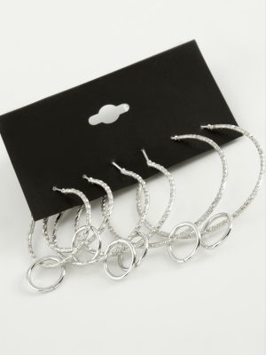 Burgulu Metal Halka Küpe 6 Adet-Gümüş Rengi