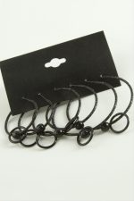 Noktalı İç İçe Metal Halka Küpe 6 Adet-Siyah - Görsel 2