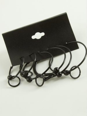 Noktalı İç İçe Metal Halka Küpe 6 Adet-Siyah