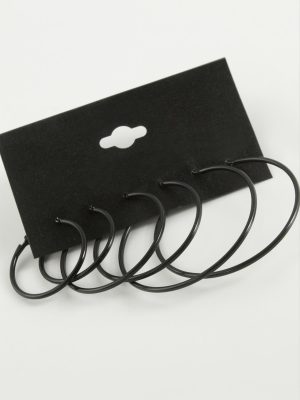 İnce Boru Metal Halka Küpe 6 Adet-Siyah