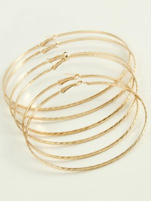 Burgulu Metal Halka Küpe 6 Adet-Sarı