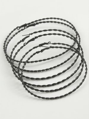 Burgulu Metal Halka Küpe 6 Adet-Siyah