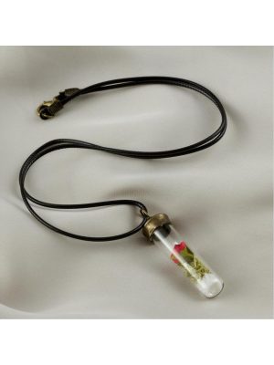 Gül Fanus Canlı Kolye-Siyah