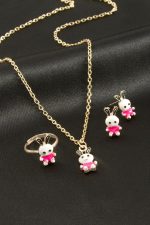 Tavşan Mineli Set Kolye-Sarı - Görsel 2