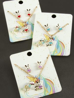 Tavşan Mineli Set Kolye-Sarı