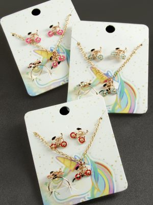 Bisiklet Mineli Set Kolye-Sarı