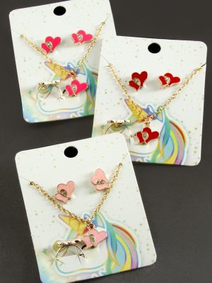 Kalp Mineli Set Kolye-Sarı