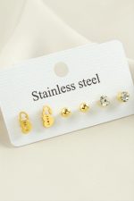 6 Adet Kalp Taşlı Çelik Küpe-Sarı