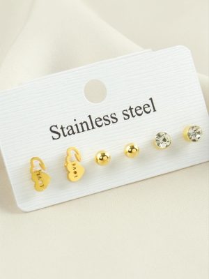 6 Adet Kalp Taşlı Çelik Küpe-Sarı