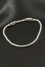 Yuvarlak Zirkon Taşlı Lüks Kararmaz Bileklik 2 mm-Gümüş Rengi