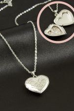 Kalp Kapaklı Çelik Kolye-Gümüş Rengi - Görsel 2