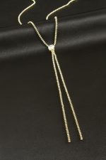 Yuvarlak Şerit Taşlı Çelik Y Kolye-Sarı