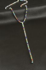 Şerit Taşlı Çelik Y Kolye 4 mm-Sarı