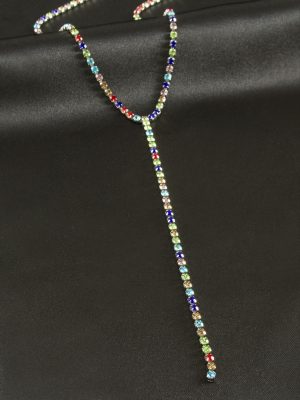 Şerit Taşlı Çelik Y Kolye 4 mm-Sarı